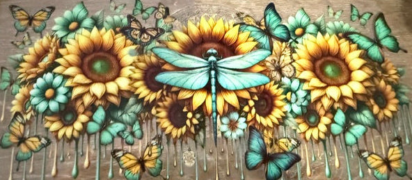 Flowers - Sunflower , dragon fly , butterfly