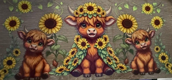 Highland Cow - Sunflowers